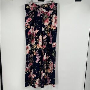 7th Avenue New York & Company Navy and Pink Floral Wide Leg Pants Size 10